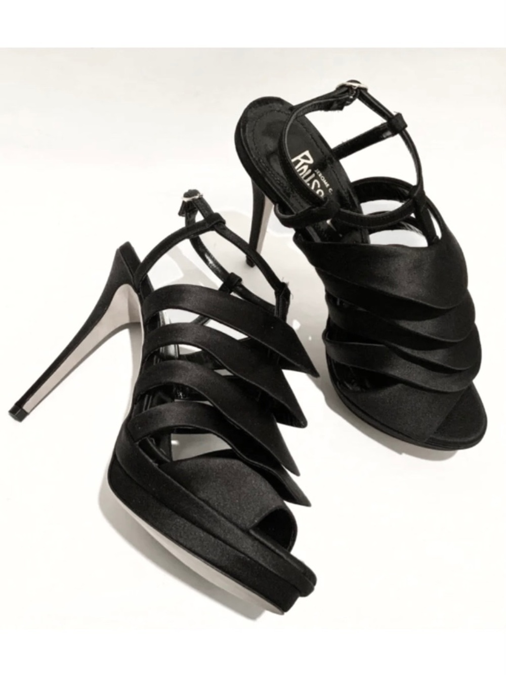 Jerome C. Rousseau Quorra Black Satin Platform Stiletto High-End Dress Shoes